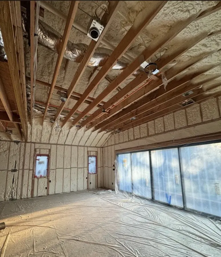 Interior walls and ceiling insulated with spray foam during new construction in Glendora