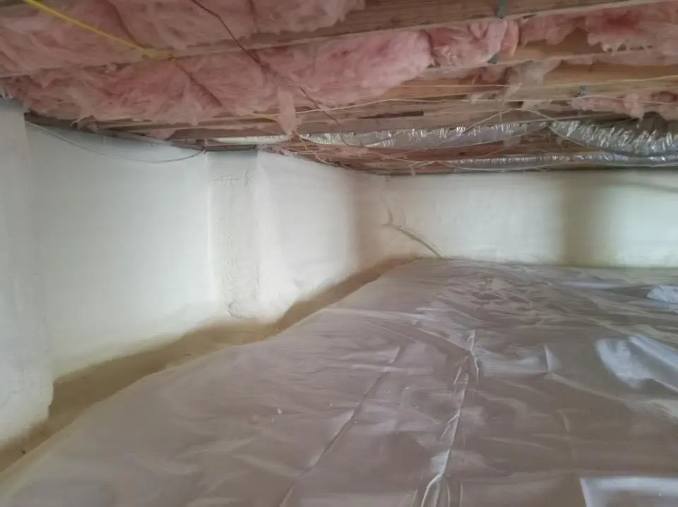 Crawl space encapsulation with closed-cell spray foam for Commercial Roof Restoration in Glendora
